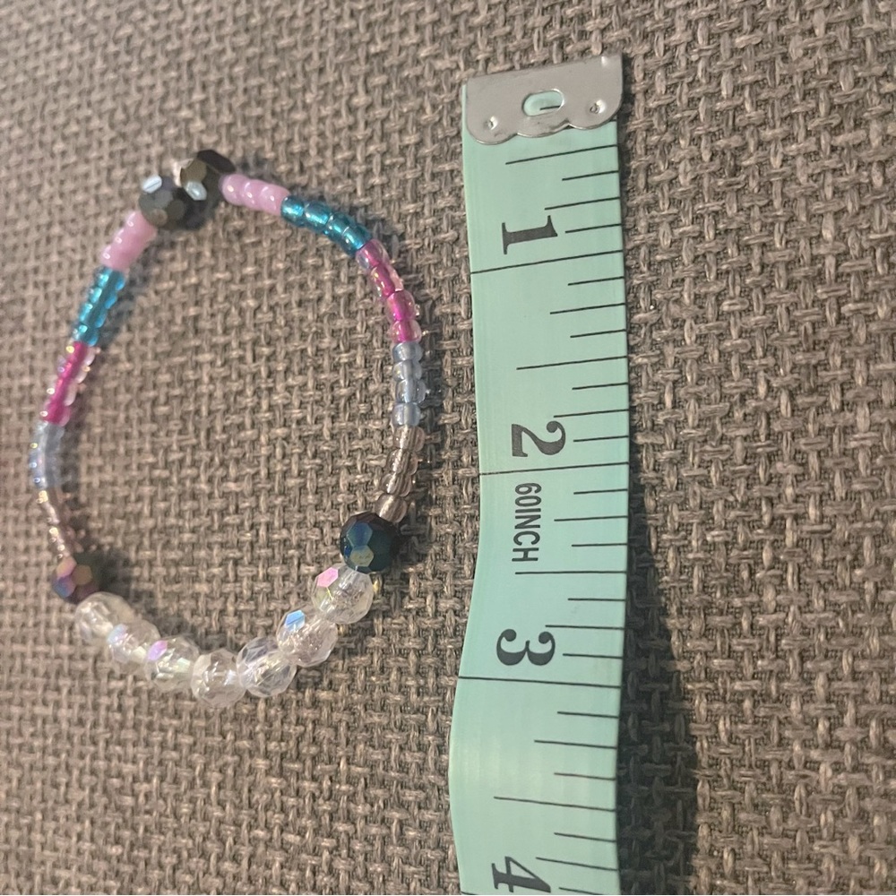 Iridescent & Glass beads Stretch bracelets Purple Pink Blue Clear NWT 4 Handmade - Picture 8 of 9